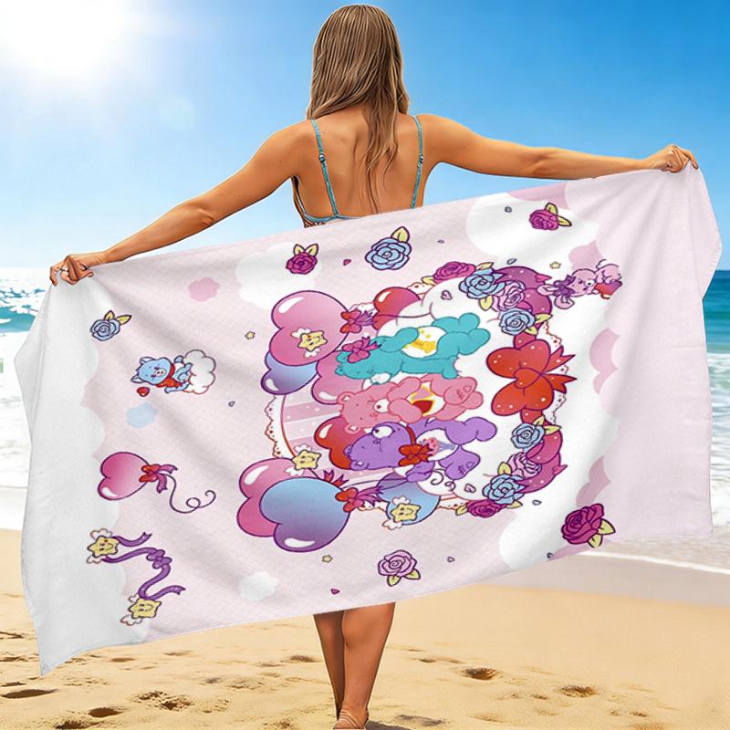 1Pc Pink Heart Bears Beach Towel, Quick Dry, Multi-Use for Beach Pool Gym Yoga Home Travel, Christmas, Halloween, Xmas Gift S146