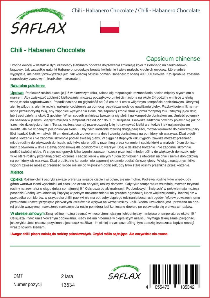 SAFLAX Garden in the Bag - Чили - Шоколад Хабанеро - 10 семян - С субстратом в подходящем пакете - Capsicum chinense