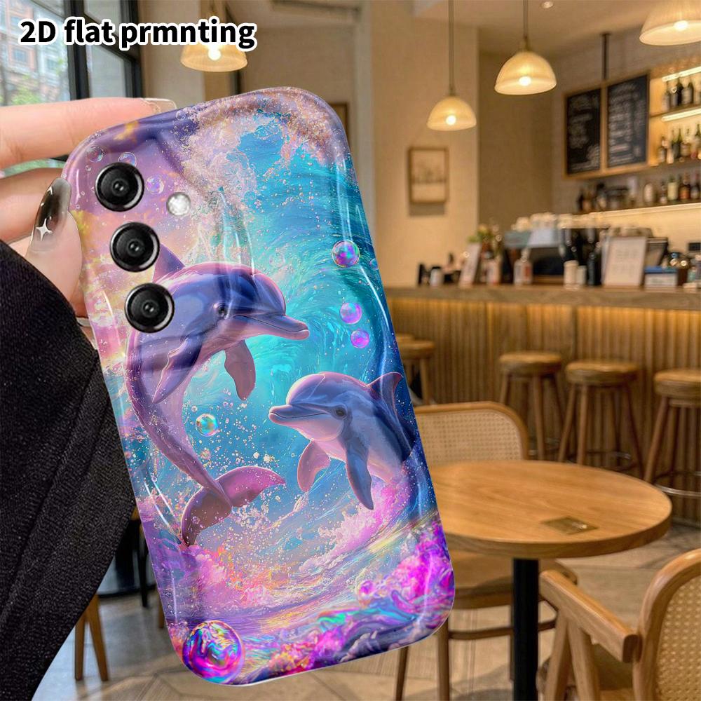Phone Case: 2D Flat Samsung Galaxy A34 A35 M05 M06 S20 S22 S21 FE Plus 5G Protective Case, Dreamy Rainbow Dolphin, Christmas and Halloween Gift
