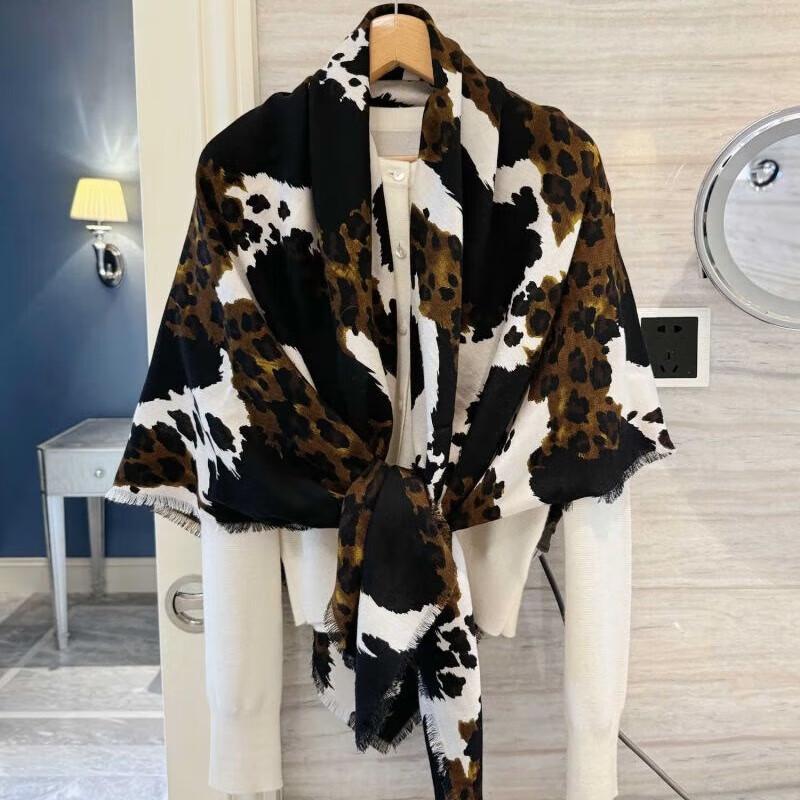 NINA SOLOR Soft Silk-Wool Blend French Fringe Square Scarf