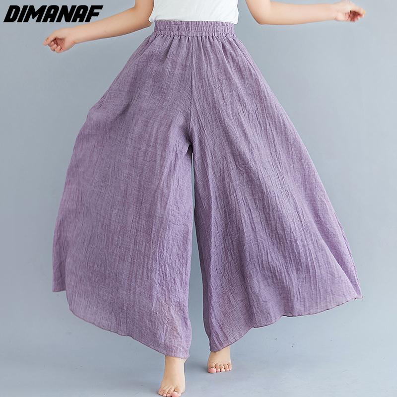 Dimanaf Plus Size 2021 Women Linen Pants Elastic Vintage Korea Basic Female Large Size Fashion Slacks Wide Leg Oversize Loose Pants