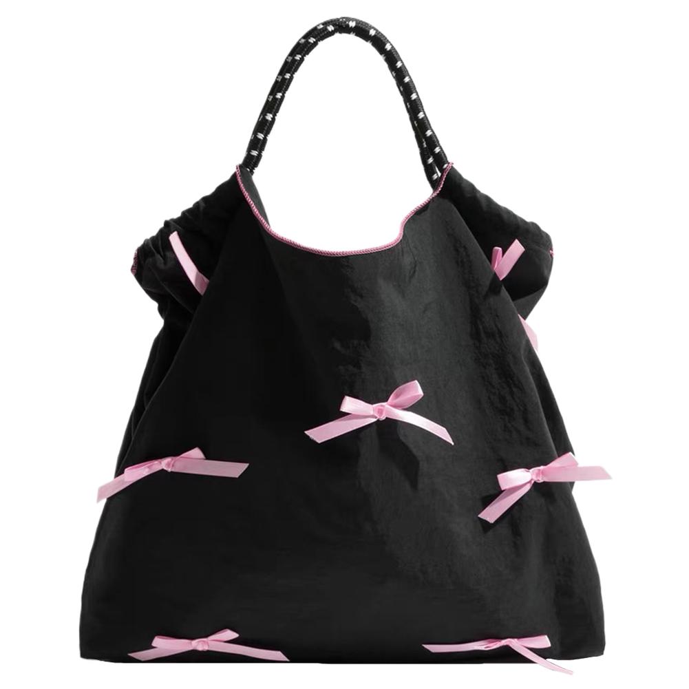 Cute Bow Tie Shoulder Bag Sweet Tote Bag Coquette Bucket Bag for Women Shopping Vacation Travel