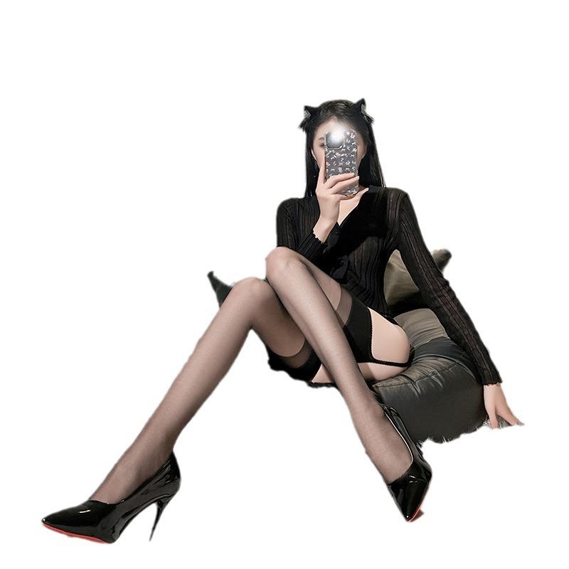 Sex stockings lace integrated suspender socks sexy long tube open-gear one-piece socks four-sided open crotch garter stockings stockings A