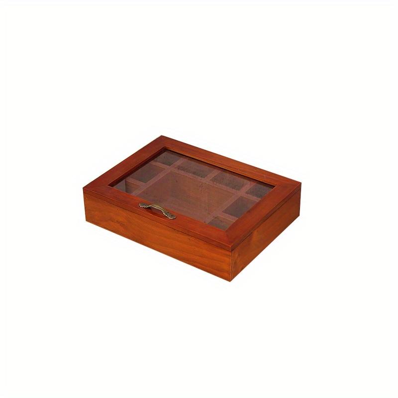 12 Grid/9 Grid 1pc jewelry&Tea&Spices Wooden Storage Showcase Box with Transparent Lid, Vintage Multifunctional Storage Home Furnish.