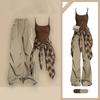 Spring Summer Outfit Women's Tracksuit Matching Set Elegant Vintage Plaid Shirt+Sling+Sport Pants Three Piece Suit