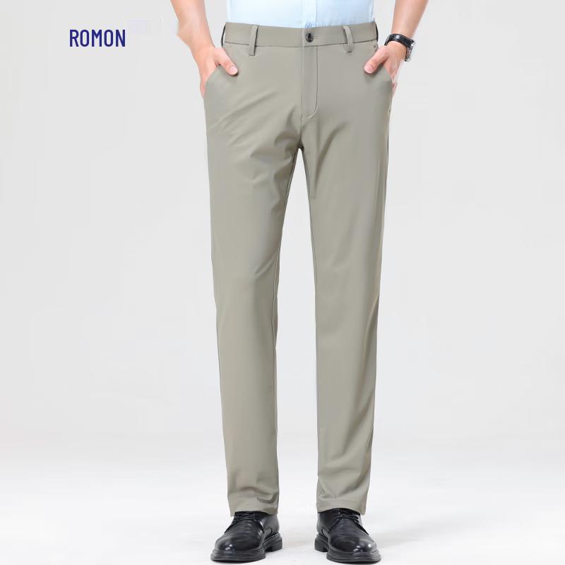 Romon Men's Ice Silk Casual Straight-Leg Pants