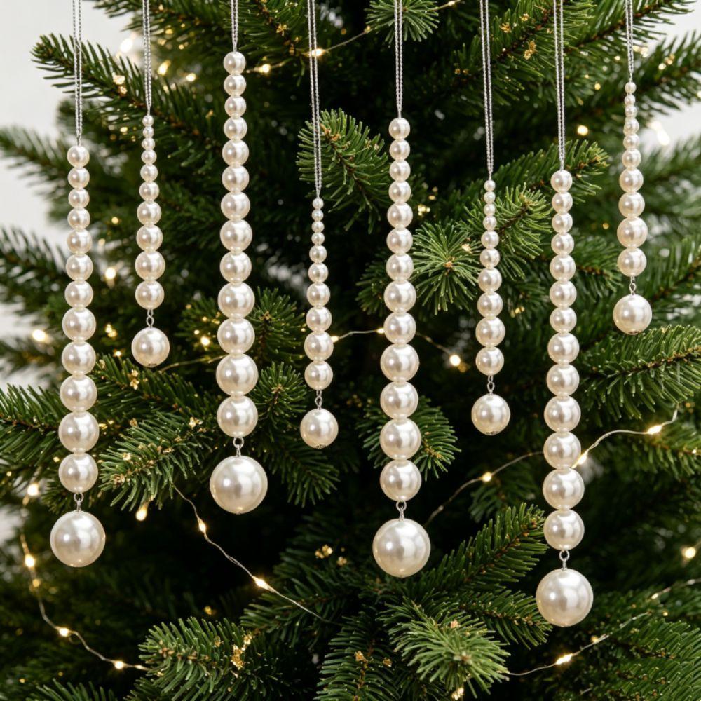 Home Decor Xmas Hanging Pendant Beaded Pearl Christmas Tree Hanging Party Decoration