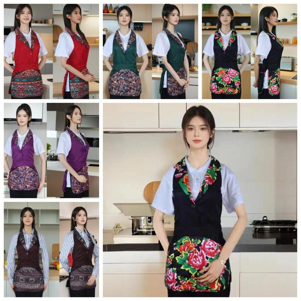 Button Design Work Apron Polyester Dining Apron Multi-functional Vest Apron Home Use