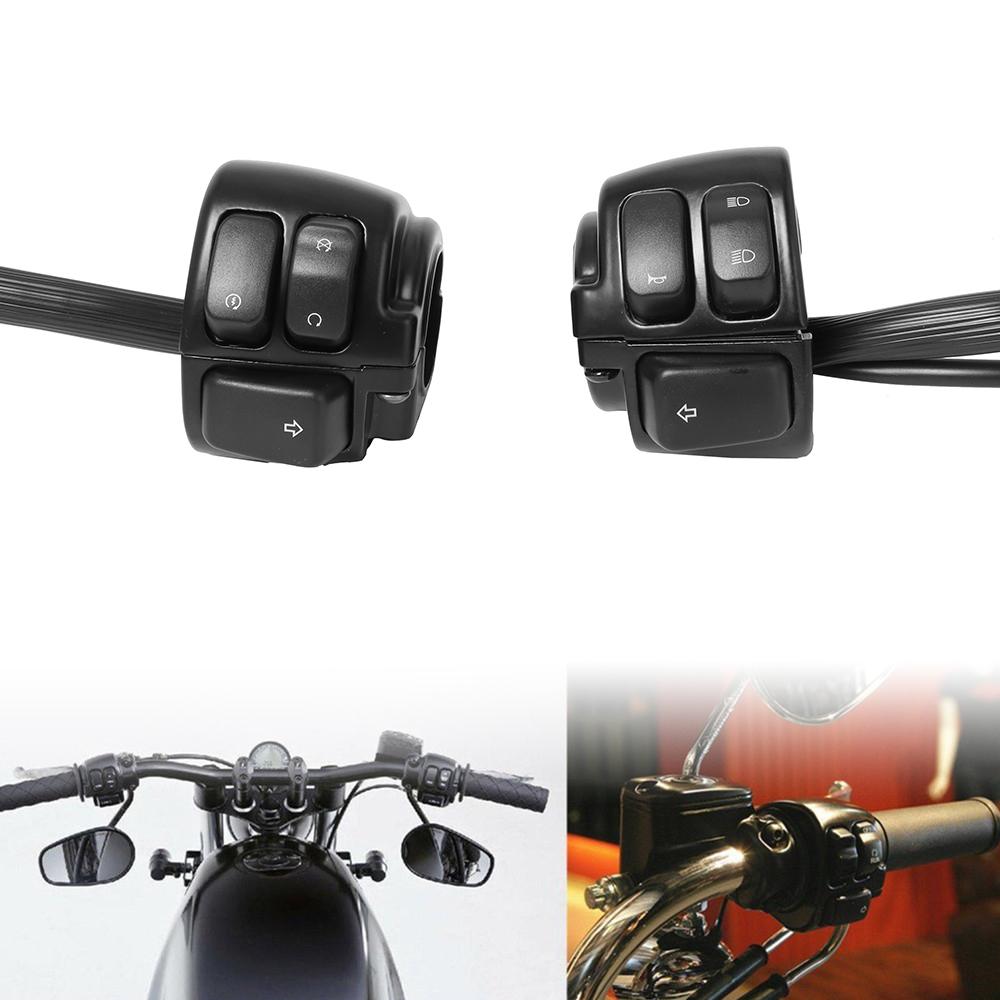 1"25mm Handlebar Control Switch Motorcycle Motorbike Turn Signal Switches Button With Wiring Harness Black/ Chrome For Harley