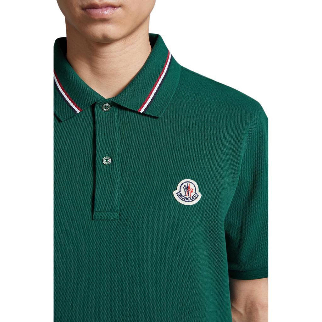 Moncler Удобная свободная футболка-поло с логотипом Мужские топы Оливково-зеленый J10918A0002189A16875