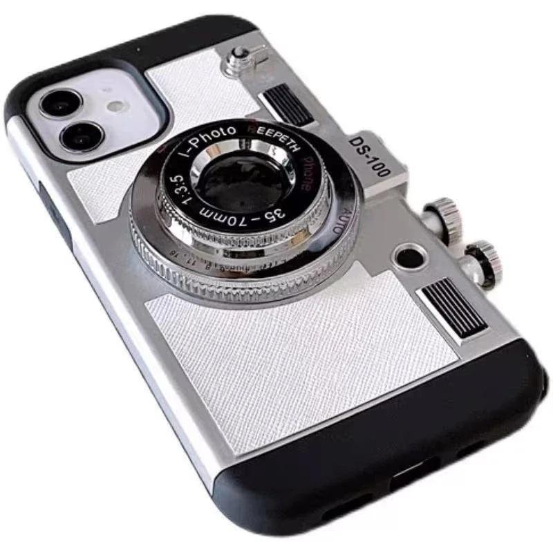 Кейс-чехол из кожи с 3D ретро-камерой для iPhone 14 11 12 13 15 16 Pro Max Plus XS XR X 16Pro IPhone15 Покрытие Аксессуары