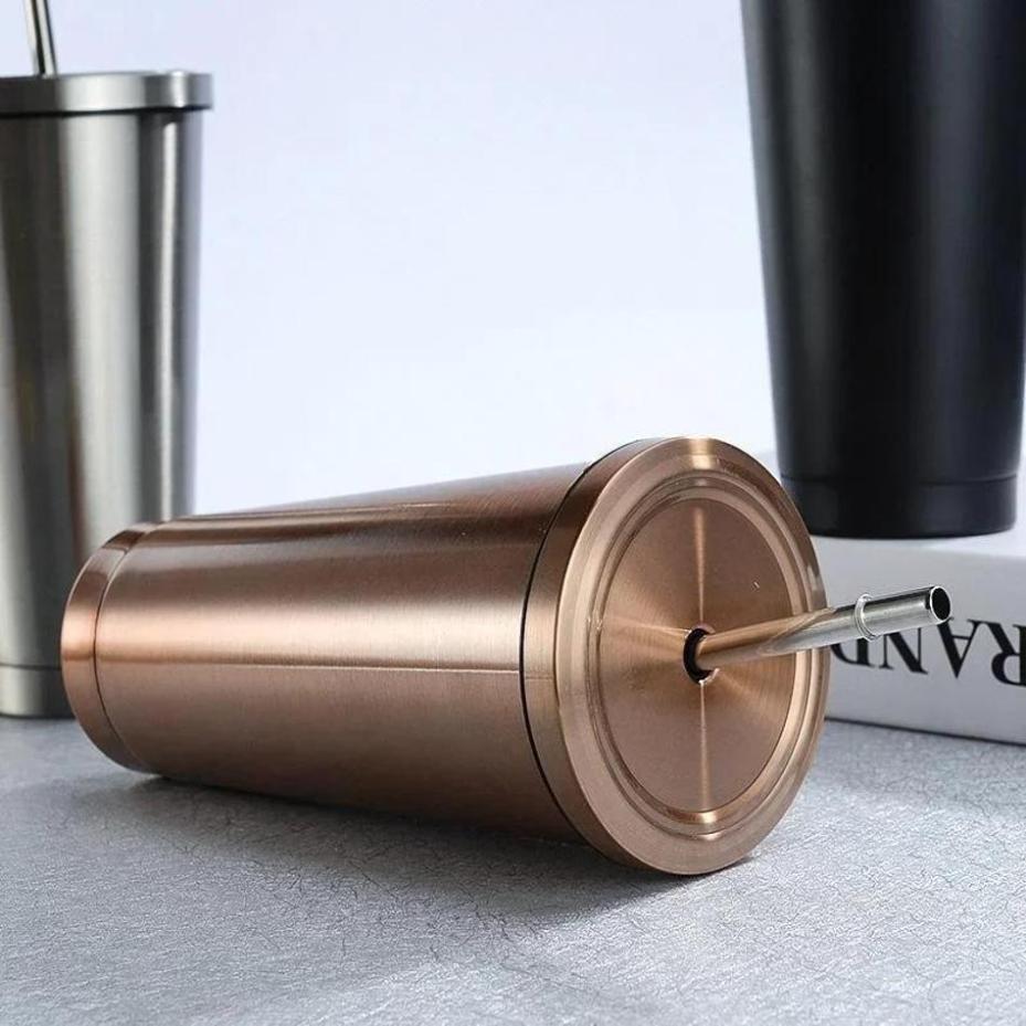 Large Capacity Offi Coffee Cup 304 Stainless Steel Straw Cup Portable Home Cooling Insulation Cups Covered Travel Car Cups