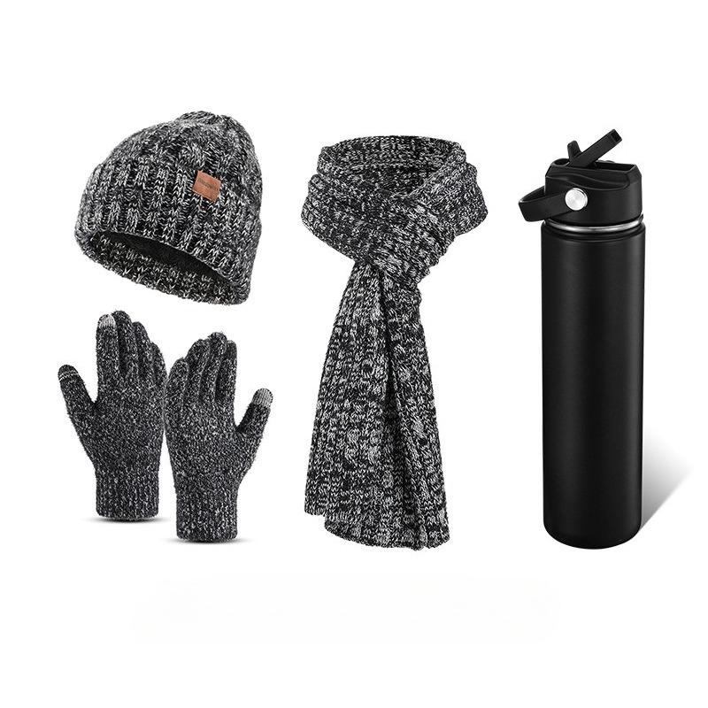 Christmas Hat, Scarf, Gloves, Water Cup Four-piece Set, Winter Velvet Warm Knitted Hat, New Year's Gift Box.