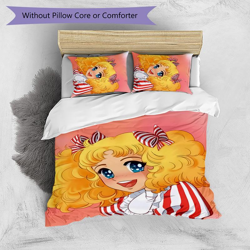 Candy Candy Printed 3PCS Bedding Set Soft Breathable Duvet Cover Pillowcases Set Washable Bedroom Decor Home Gift