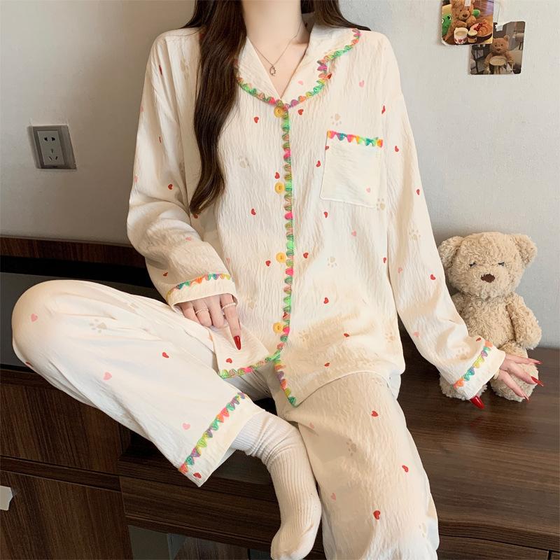 Dopamine girl crescent moon embroidery cloud cotton pajamas women's spring love sweet loungewear two-piece set