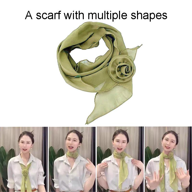 Женский шифоновый шелковый шарф ярких цветов, декор в виде розы, шейный воротник, солнцезащитный крем, шейный платок, тонкий летний мягкий