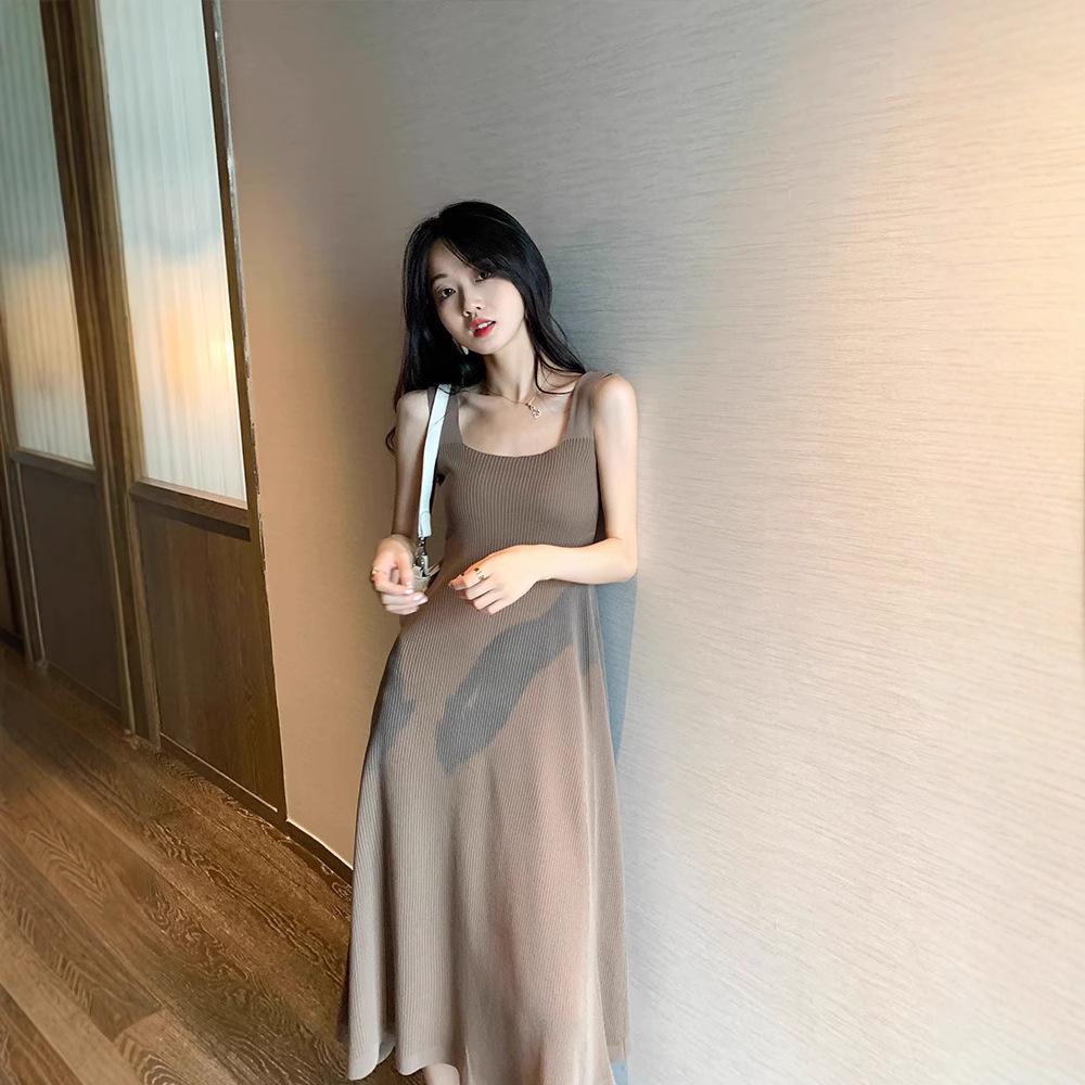 Knitted suspender skirt children's French sexy outer wear inner backing dress temperament wide shoulder strap inner vest skirt