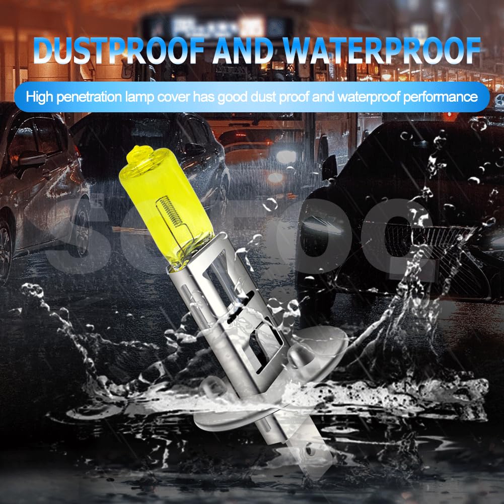 SOFOC Суперяркие автомобильные противотуманные фары H1, фары, лампа дальнего/ближнего света, 100 Вт, желтый, 3000K, комплект из 2 шт.