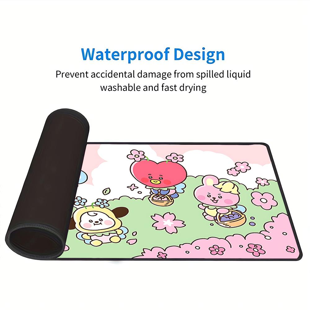 Chibi Characters Cherry Blossoms Large Gaming Mouse Pad Nonslip Rubber Base Waterproof Desk Mat For Office Pc Laptop