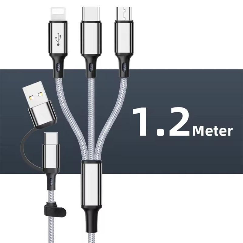3 в 1 шнур для быстрой зарядки для iPhone Huawei Micro USB Type C кабель для зарядки 1,2 м несколько портов USB несколько шнуров USB для зарядки