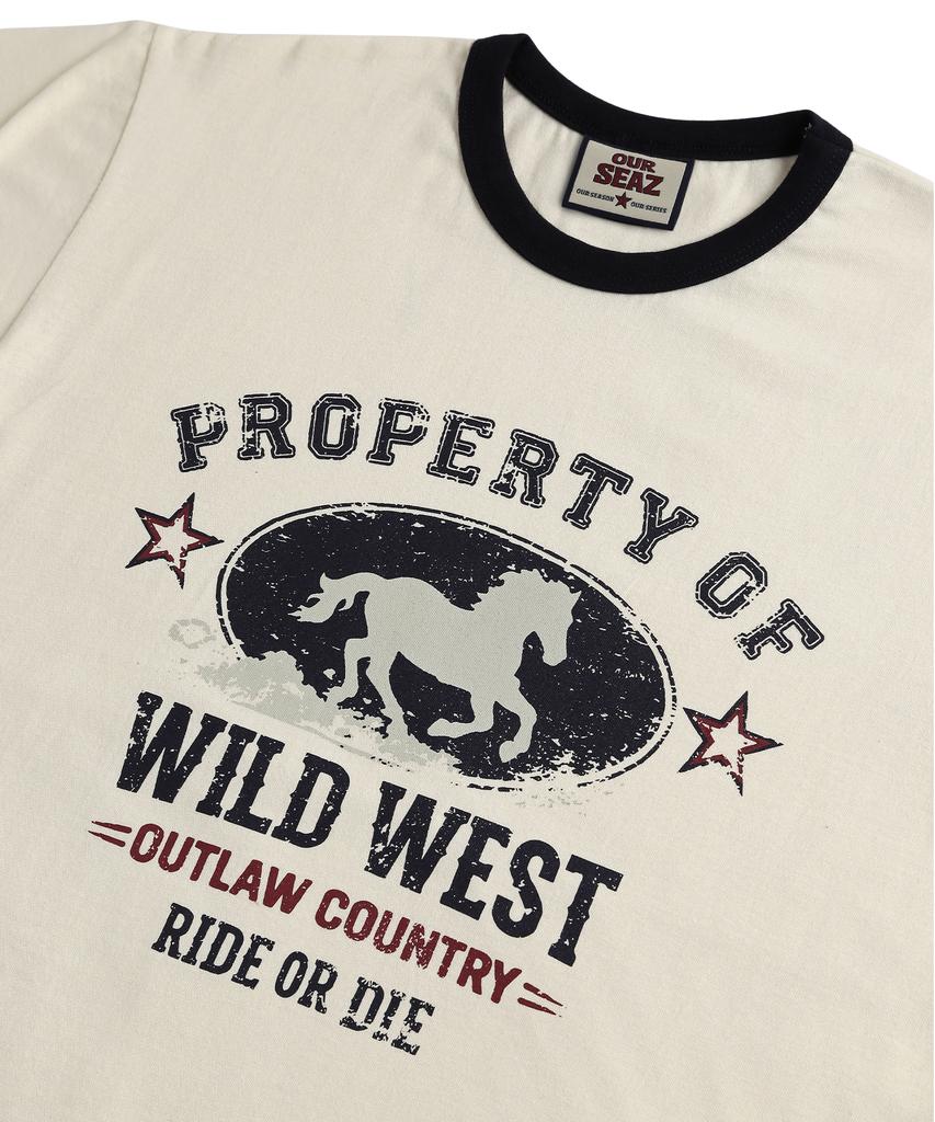 Футболка с контрастными рукавами Awosijeu Wild West - Кремовая