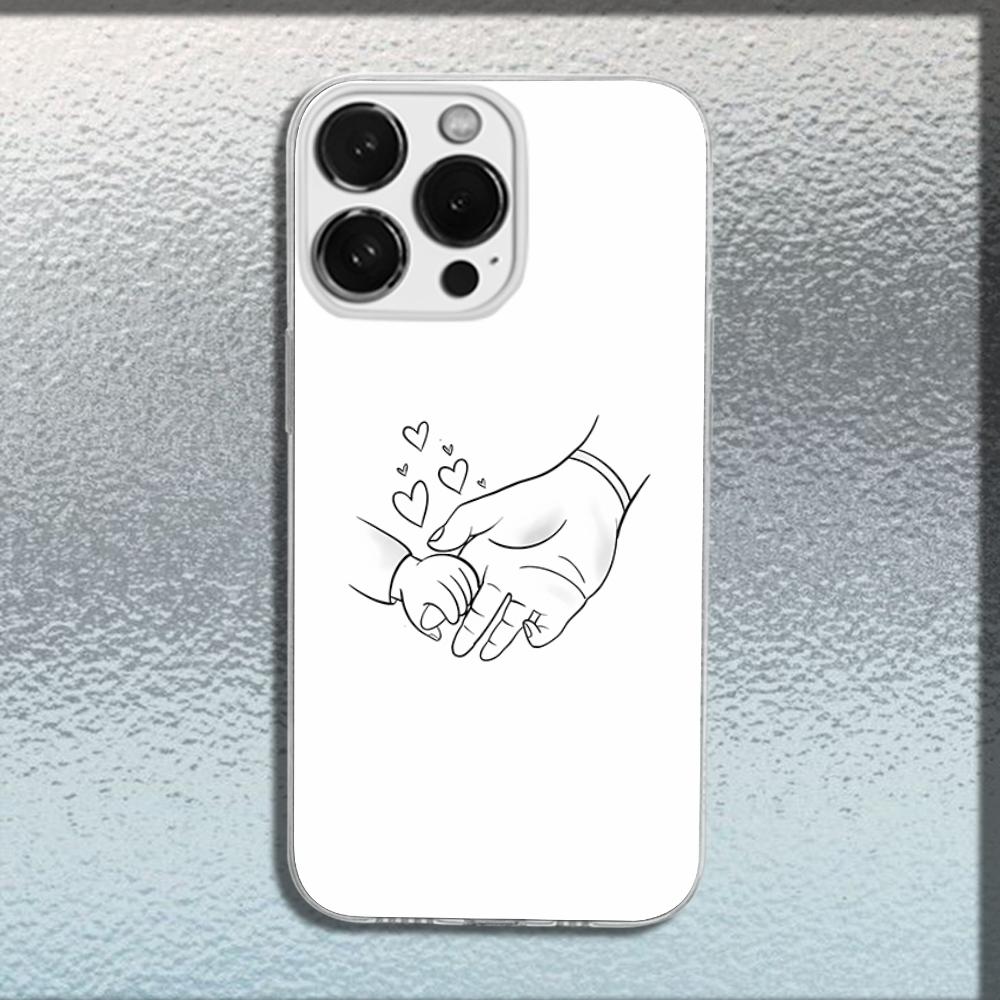 Mom Daughter Son Dad Hold Hands Phone Case For iPhone 16,15,14,13,12,11 Plus,Pro,Max,XR,XS,X,Plus,SE,Mini Transparent Soft Cover