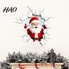 Easy to Apply Holiday Window Stickers 3D Santa Claus Wall Sticker, Realistic Breaking Decal for Christmas Decoration, Decor Living Room Waterproof PVC