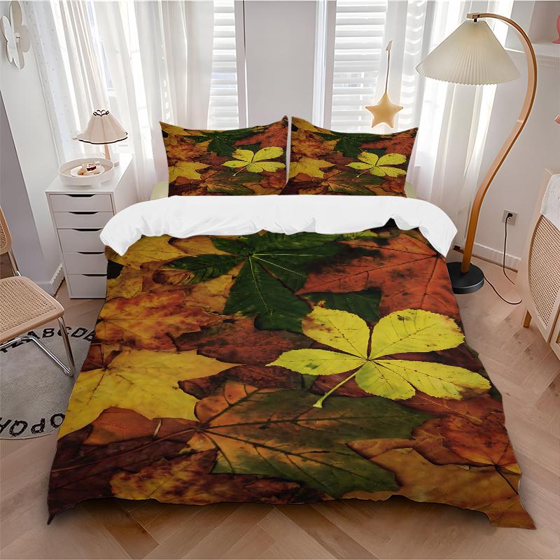 3pcs Autumn's Palette Printed Quilt Set, Includes 1 Quilt Cover and 2 Pillowcases