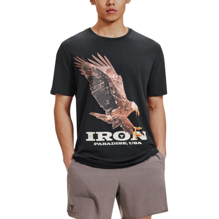 Under Armour Футболка с круглым вырезом Project Rock Animal Print, мужские топы, черная 1383224-001