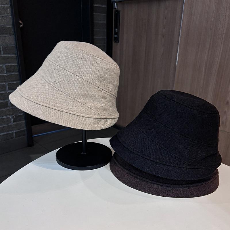 New retro simple bucket hat women's autumn and winter face small cotton and linen basin hat big head circumference versatile bucket hat