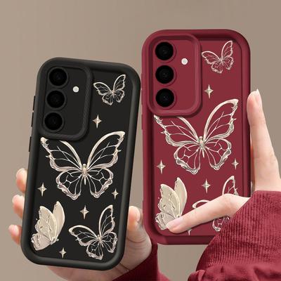 Для Samsung S25 Ultra S24 FE S23 S22 A56 A36 A55 A16 A15 A35 чехол с принтом бабочки мягкий силиконовый противоударный защита линз TPU матовый чехол для телефона