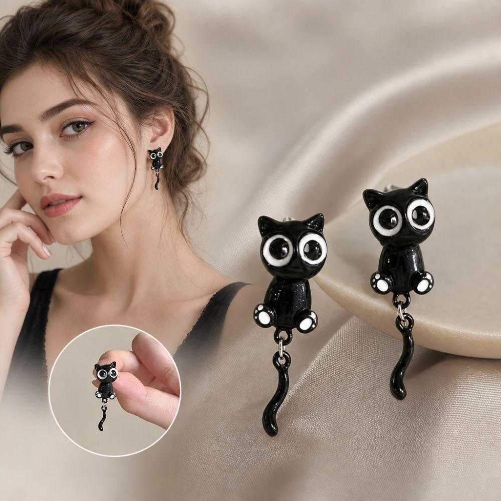 Sweet Black Cat Drop Earrings Alloy Light Luxury Earrings Black Kitten Earrings For Girl Women