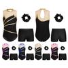 Kids Girls Sports Set Sleeveless Patchwork Keyhole Back Leotard with V-front Waistband Shorts and Hair Tie Headband for Gymnastics Workout Performance