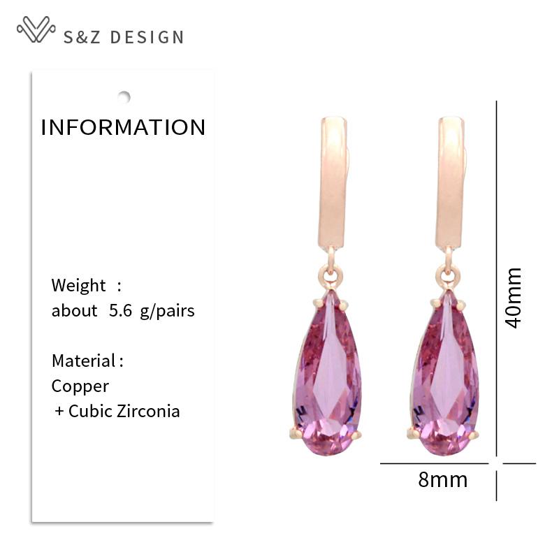 Fashion Long Rose Gold Color Water Drop Cubic Zirconia Dangle Earrings For Women Luxury Wedding Party Jewelry Romantic Gift