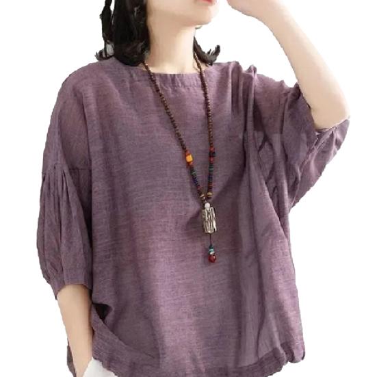 Блузка с коротким рукавом, дышащая хлопковая льняная женская рубашка «летучая мышь», подол, одежда для повседневного ношения