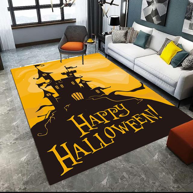 Halloween Crystal Velvet Horror Pumpkin Carpet Living Room Coffee Table Mat Bedroom Bed Blanket Bathroom Non-Slip Mat