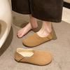 [Youshilai] Простые ретро лоферы с круглым носком женские 2025 зима новая модель с мелким вырезом темпераментные универсальные на одной педали