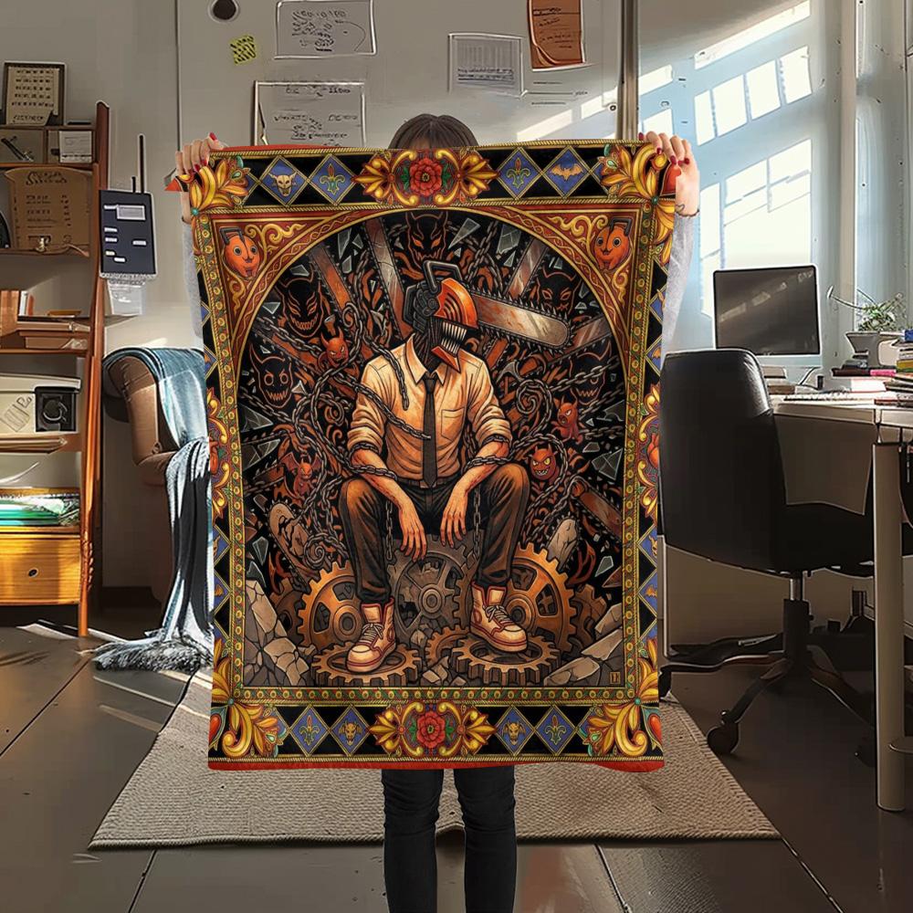 1PC Chainsaw Man Patterned Flannel Blanket Suitable For All Seasons For Home Decor Warmth And Comfort Gifts Holiday Present