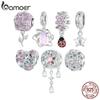 Bamoer 925 пробы серебро ослепительный циркон розовый цветок подвески божья коровка бусины для женщин браслет и ожерелье DIY ювелирные изделия