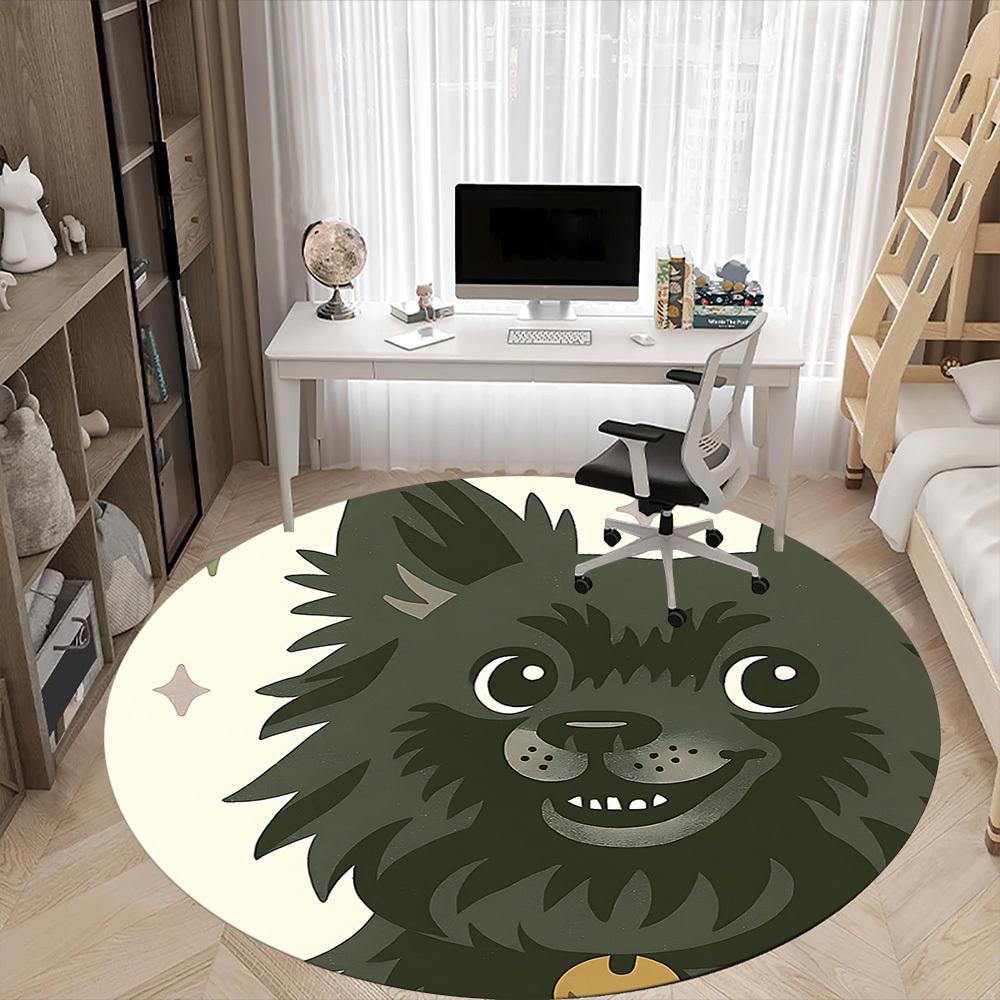 1PC Puppy Moon Office Round Area Rug, Mat Suitable ForOffice, Under Office Chairs Bedroom Living Room Home Decor, Room Deco