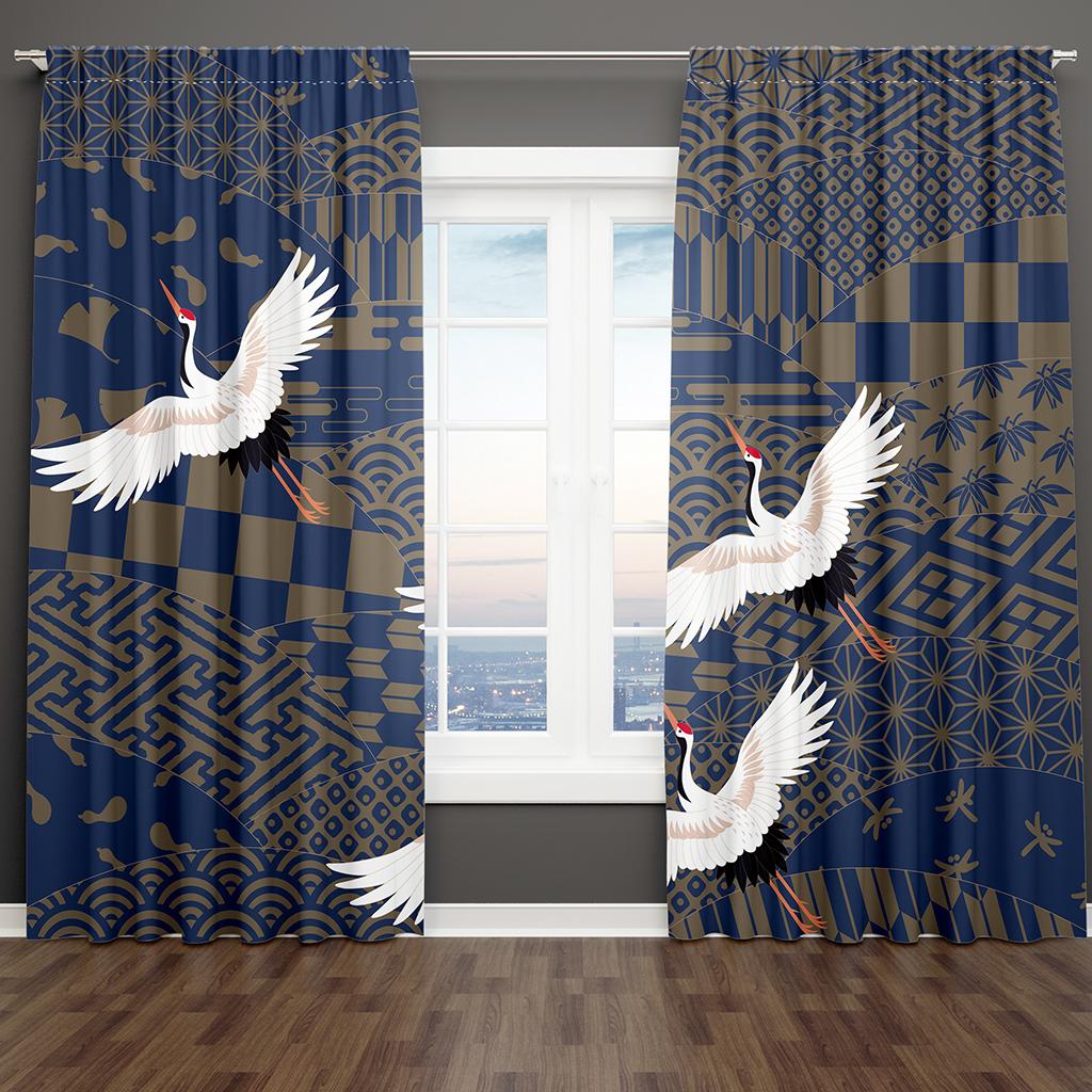 Crane Japanese All Kinds of Photos Customize Pattern Free Shipping 2 Panels Slim Windowpane Drape for Livingroom Space Bedchamber Decoration