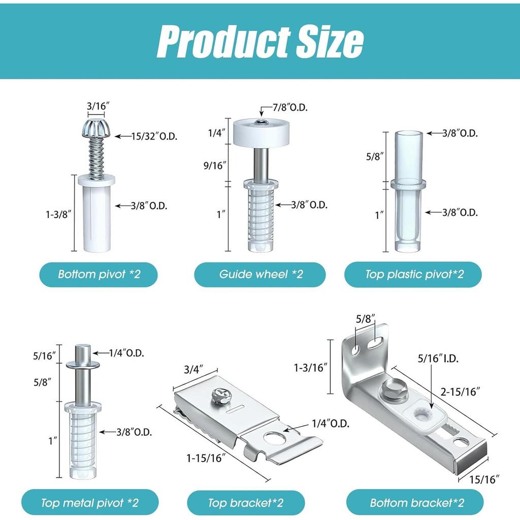 Bifold Door Track Kit, 2 Sets Bi-Fold Door Hardware Repair Kit Folding Doors Replacement Parts Includes Top Bottom Pivots, Bracket