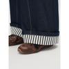 Plus-Size Women's Clothing [Cuffed Stripes] Retro Faux Denim Wide-Leg Pants 2026 Spring Loose Jeans