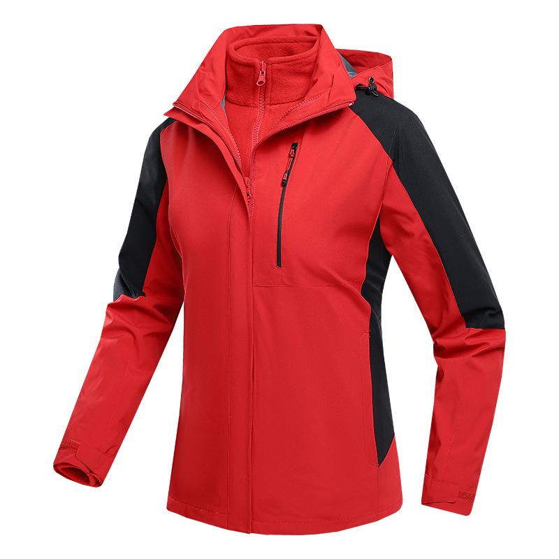 Men Womens Waterproof Jacket 3-in-1 Windbreaker Winter Coat Fleece Inner for Rain Snow Solid Color Contrast Color Can Be Removed