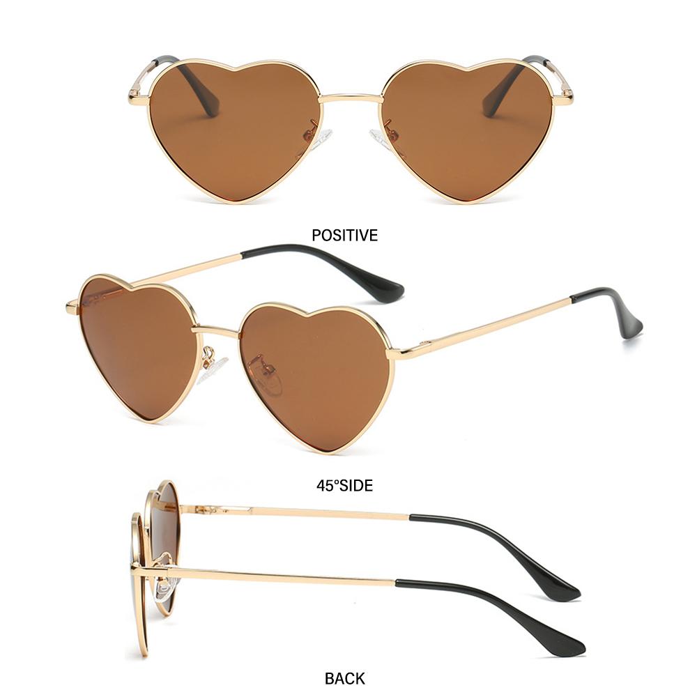 Vintage Metal Frame Polarized Glasses Eyewear Heart-Shaped Glasses Women Heart Sunglasses