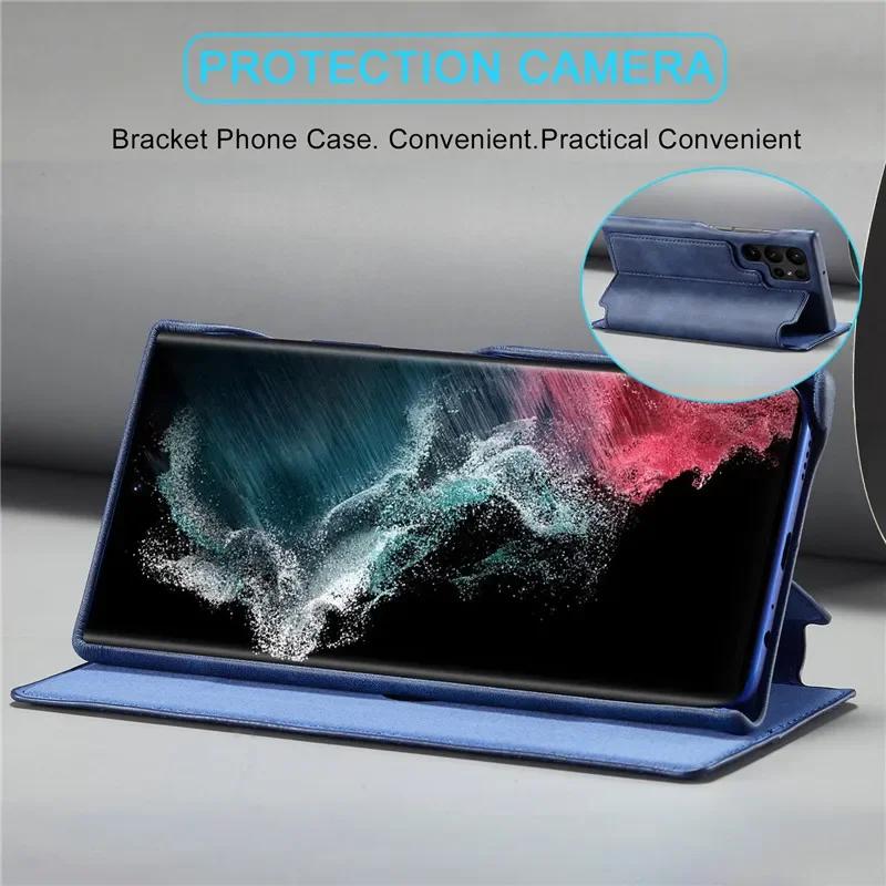 Кожаный чехол-книжка для телефона Samsung Galaxy S25 S24 S23 Ultra S22 Plus S21 FE S20 со слотом для карт, подставкой и кошельком, защитная крышка