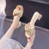 Korean Version of Thick Heel Slippers Women's Summer Wear Fashion Fairy Style Bow One-word Drag Versatile Medium Heel Women's Cool Slippers