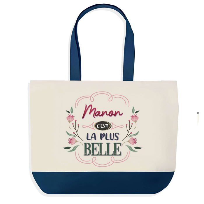 Tote bag - PLANETEE - Manon la plus belle - fond bleu - coton 40x45 cm - Fabriqué en France