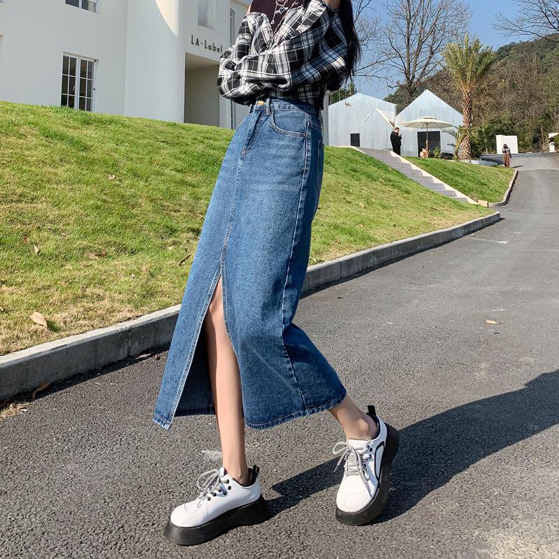 Элегантная летняя повседневная юбка-бюстье из денима с высокой талией, прямая, в стиле ретро, с юбкой-трапецией, средней длины, универсальная, удобная, модная