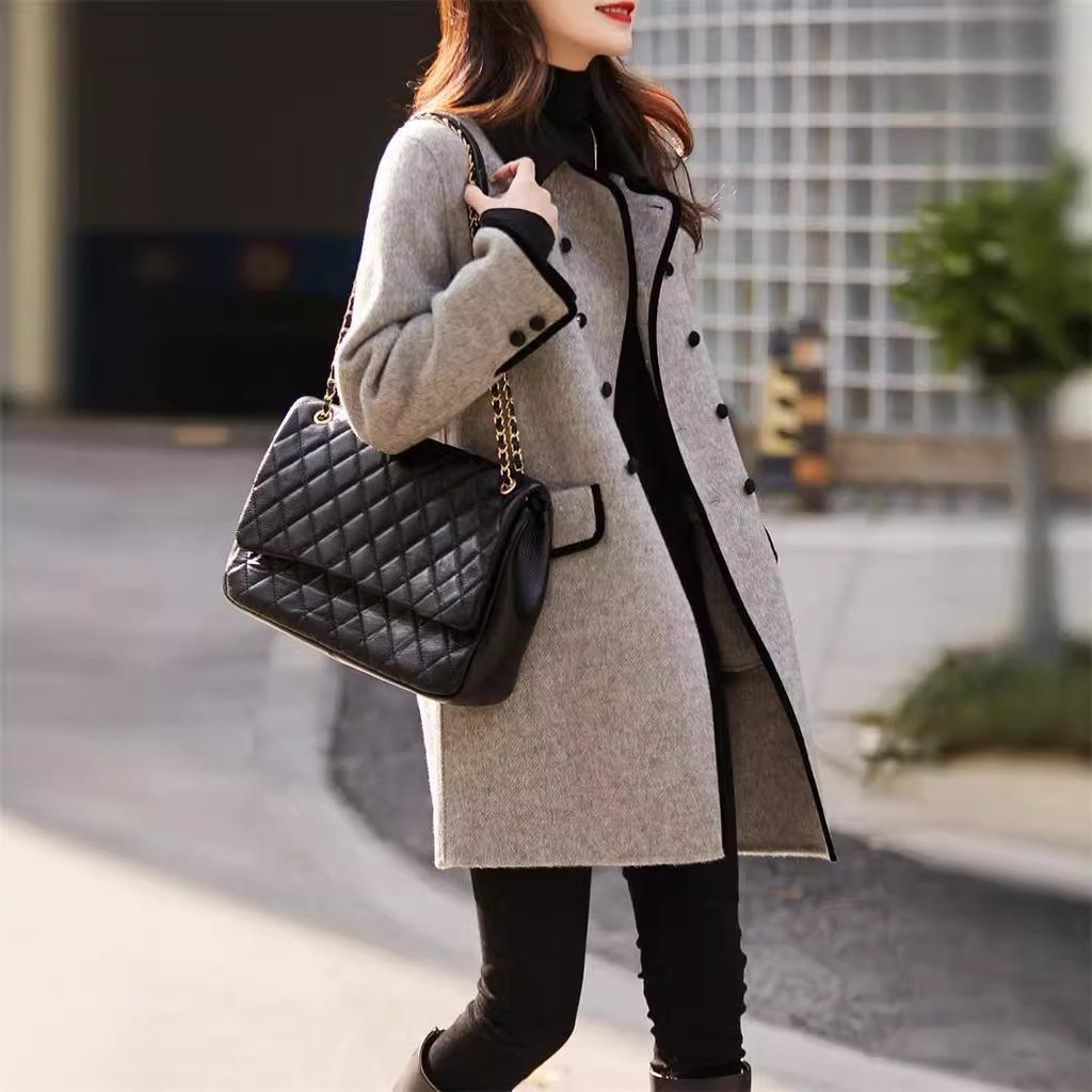 Женская шерстяная куртка осень-зима, винтажная длинная верхняя одежда, корейская, с роговыми пуговицами, элегантная, женская, толстая ветровка
